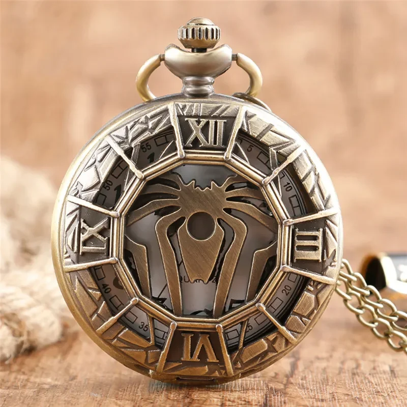 Steampunk Hollow Out Spider Animal Cover Men's Retro Quartz Analog Pocket Watch Long Necklace Chain Reloj De Bolsillo Gift