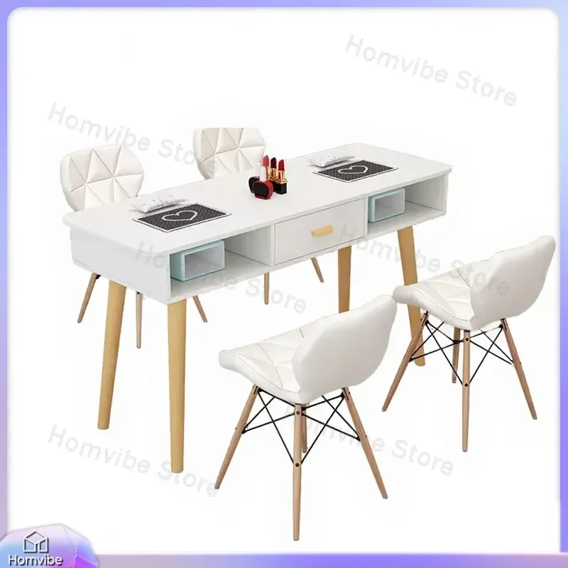 Professional Nail Salon Table and Chair Set White Modern Wooden Manicure Desk for Nail Technician with Adjustable Height