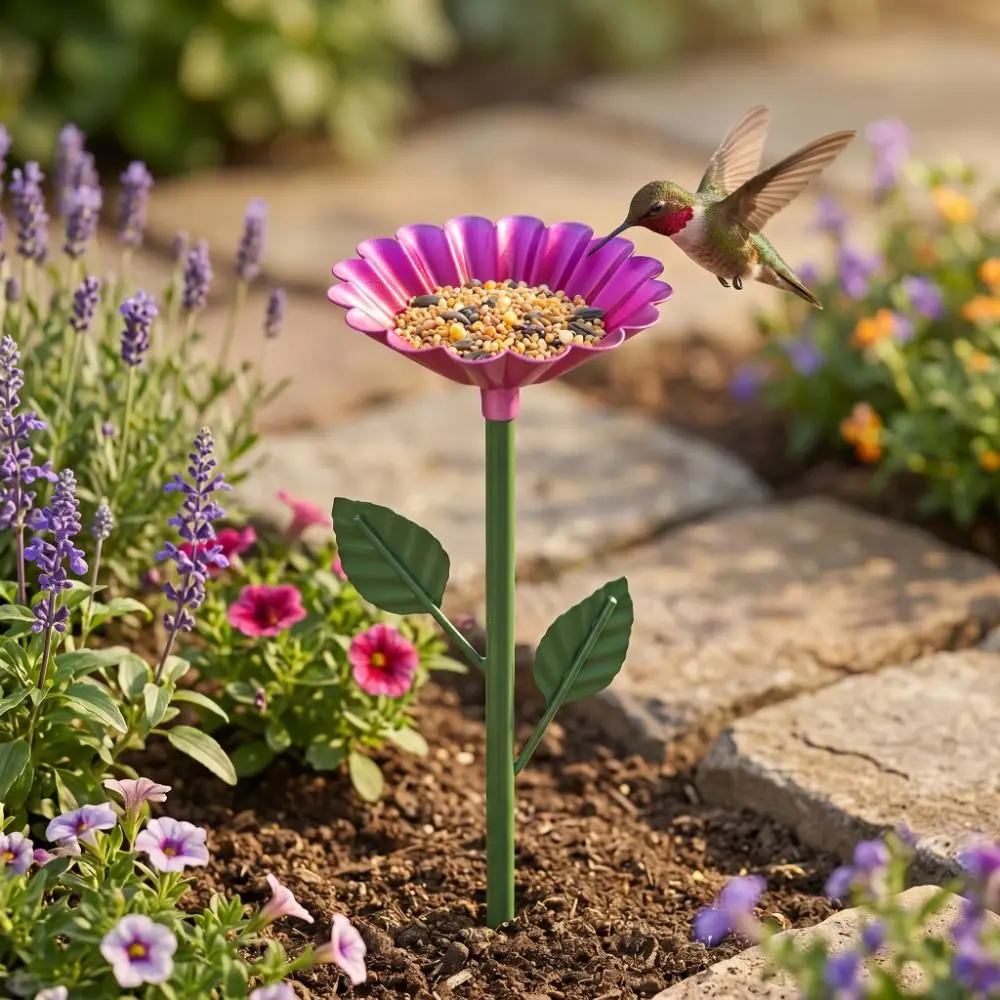 Creative Outdoor Bee Water Feeder Garden Stake Iron Insect Drinking Cup Flower Design Bee Butterfly Water Dispenser Farm