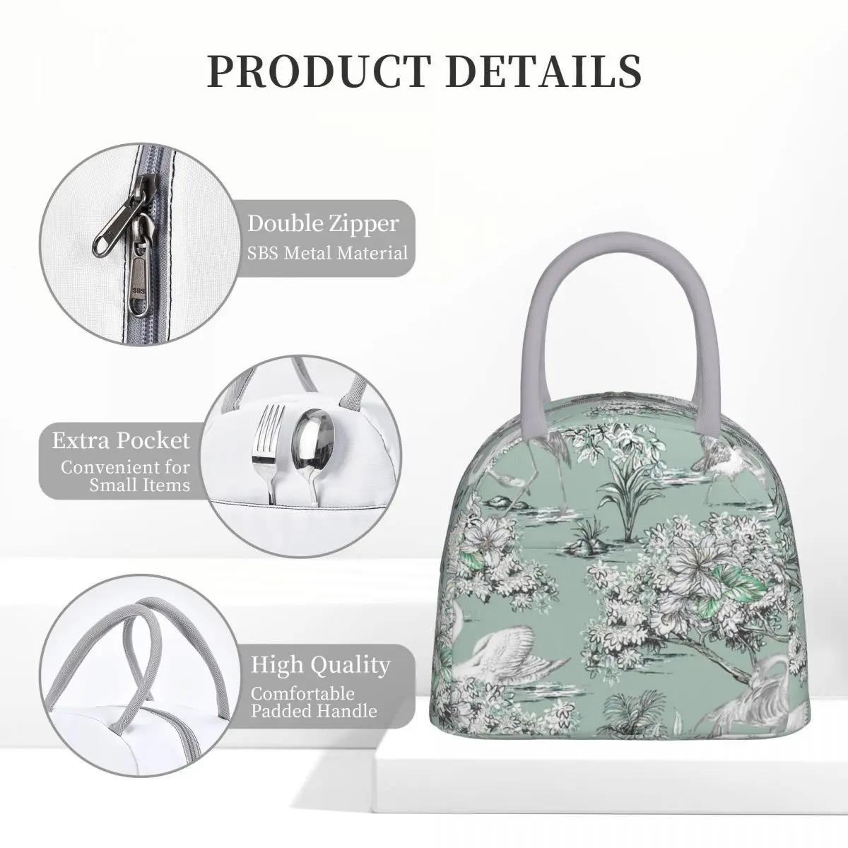 White Crane Product Insulated Lunch Bag For School Office Food Storage Bag Reusable Thermal Cooler Bento Box