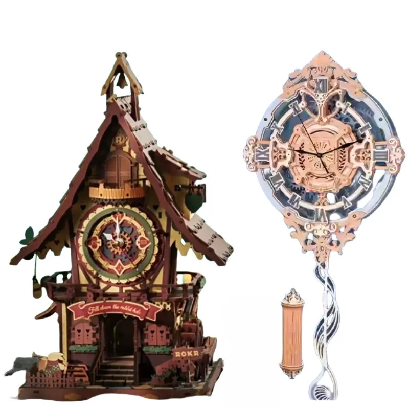 

Cuckoo Bird Clock Universal Gift DIY Handmade Birthday Gift Creative Wood Assembly Building Block Decoration Assemble Model Toys