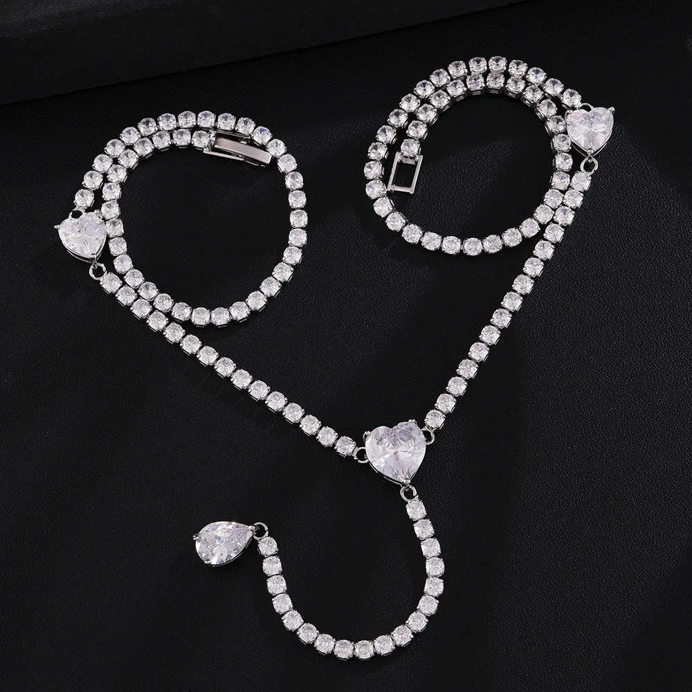 ZAKOL Luxuriöse Y-förmige lange Halskette mit runden Herz-Zirkonen für Damen, exquisiter Schmuck für Hochzeit, Bankett und Party. – Detail 5