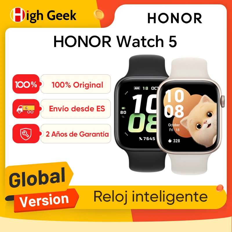 Global Version HONOR Watch 5 Smartwatch Suivi GPS précis Scan rapide de la santé Grand écran de 1,85 pouces Jusqu'à 15 jours d'autonomie de la batterie Prise en charge GPS IP68