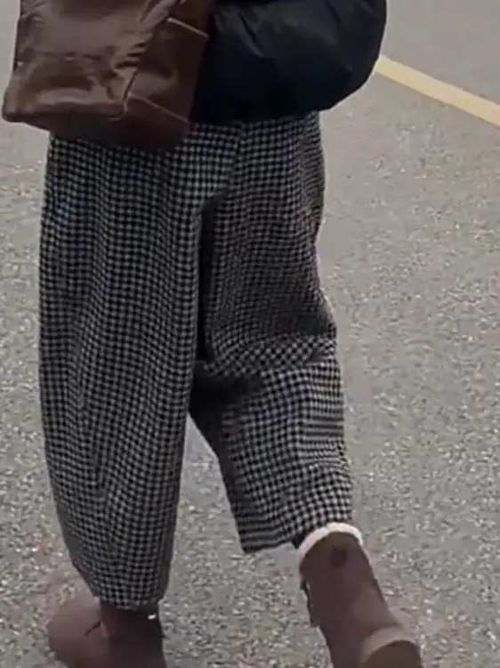 Pantalones exclusivos de talla grande para mujer, cómodos, holgados, de cintura alta, a cuadros, diseño Sla, pantalones informales Faion para ir al trabajo