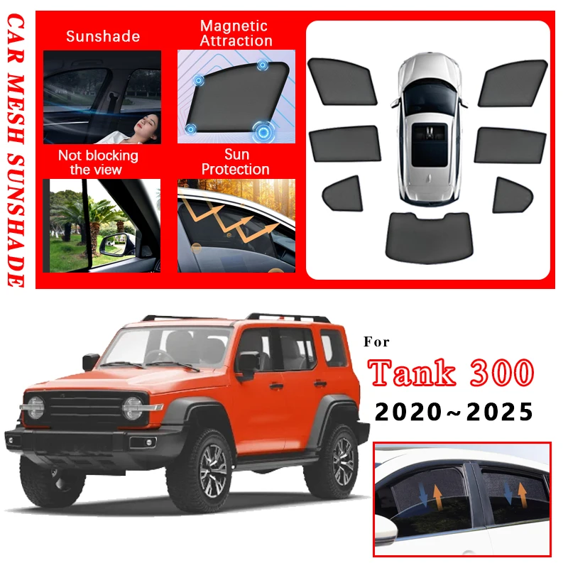 Car Full Coverage Sunshade For GWM Tank 300 2020~2023 2024 2025 Wey 330 Heat Insulation UV Protection Mesh Sun Visor Accessories