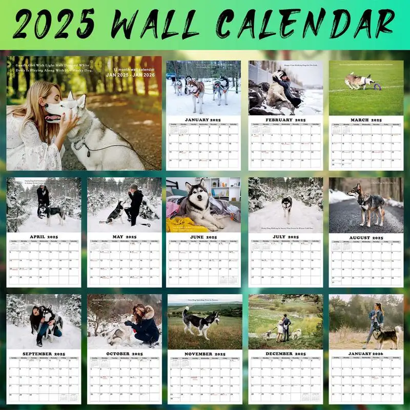 Kalender anjing husky lucu 2025 perencana tahunan kalender dinding kalender Bulanan 13 bulan kalender kertas tebal kalender 2025