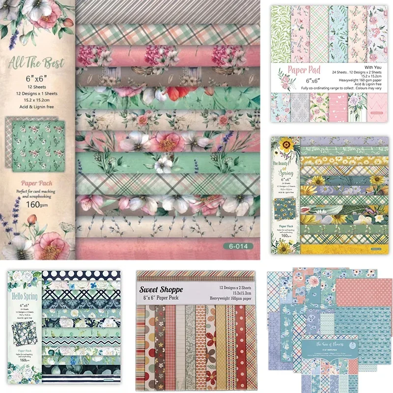 12Sheets Vintage Flower Scrapbooking Material Paper Pads Art Background 6x6\