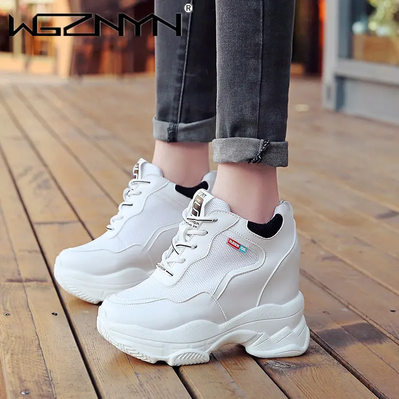 WGZNYN Spring Autumn 10Cm Super Hihg Wedge Shoes Woman Sneakers Female Casual Shoes Hook Loop Comfortable Platform Sneaker W05