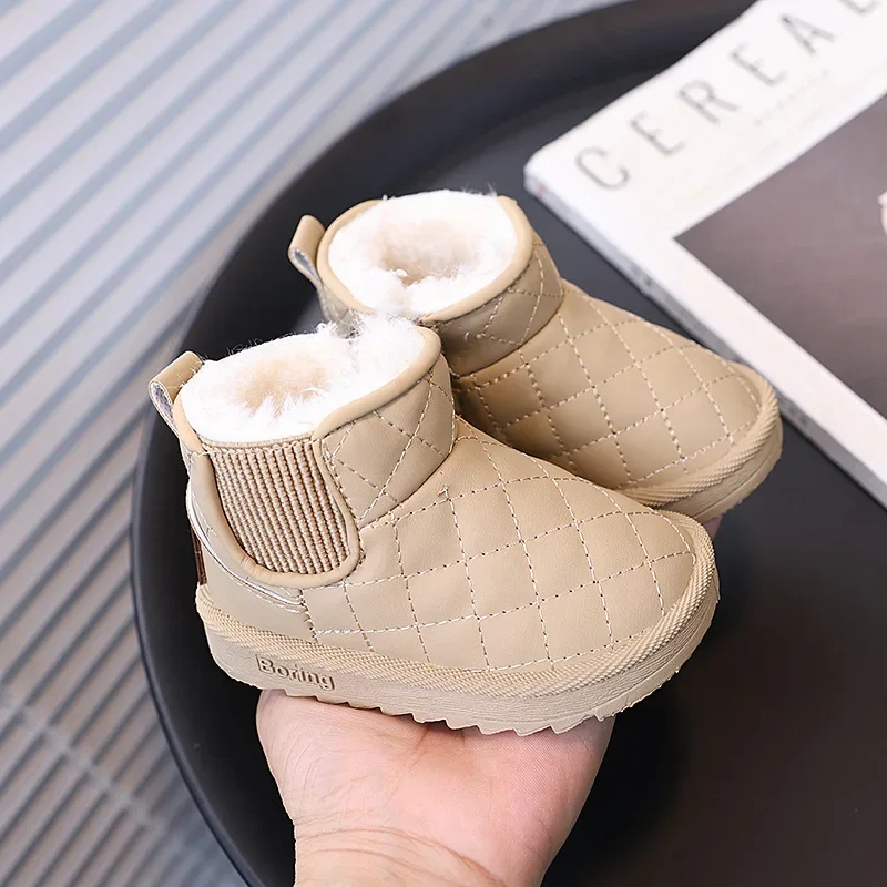 Kids Non-Slip Furry Shoes Thicker High-Top Cotton Shoes Toddlers Ankle-Protecting Baby Shoes Warm Extra-Thick Snow Boots Child