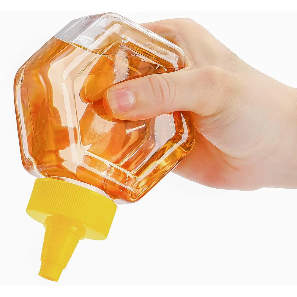 16Pcs Plastic Clear Honey Bottle Jars,7Oz Honey Squeeze Bottles,Refillable Condiment Squeeze Bottles,Hexagon Shape