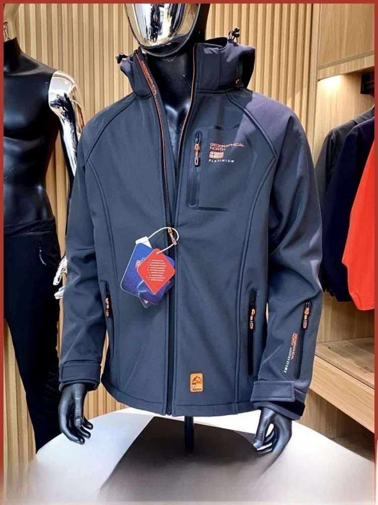 

Thiened Fce Outdoor Soft ell Jaet Мужское зимнее ветрозащитное водонепроницаемое пальто с подставкой для молодежи, модное полиэстер...