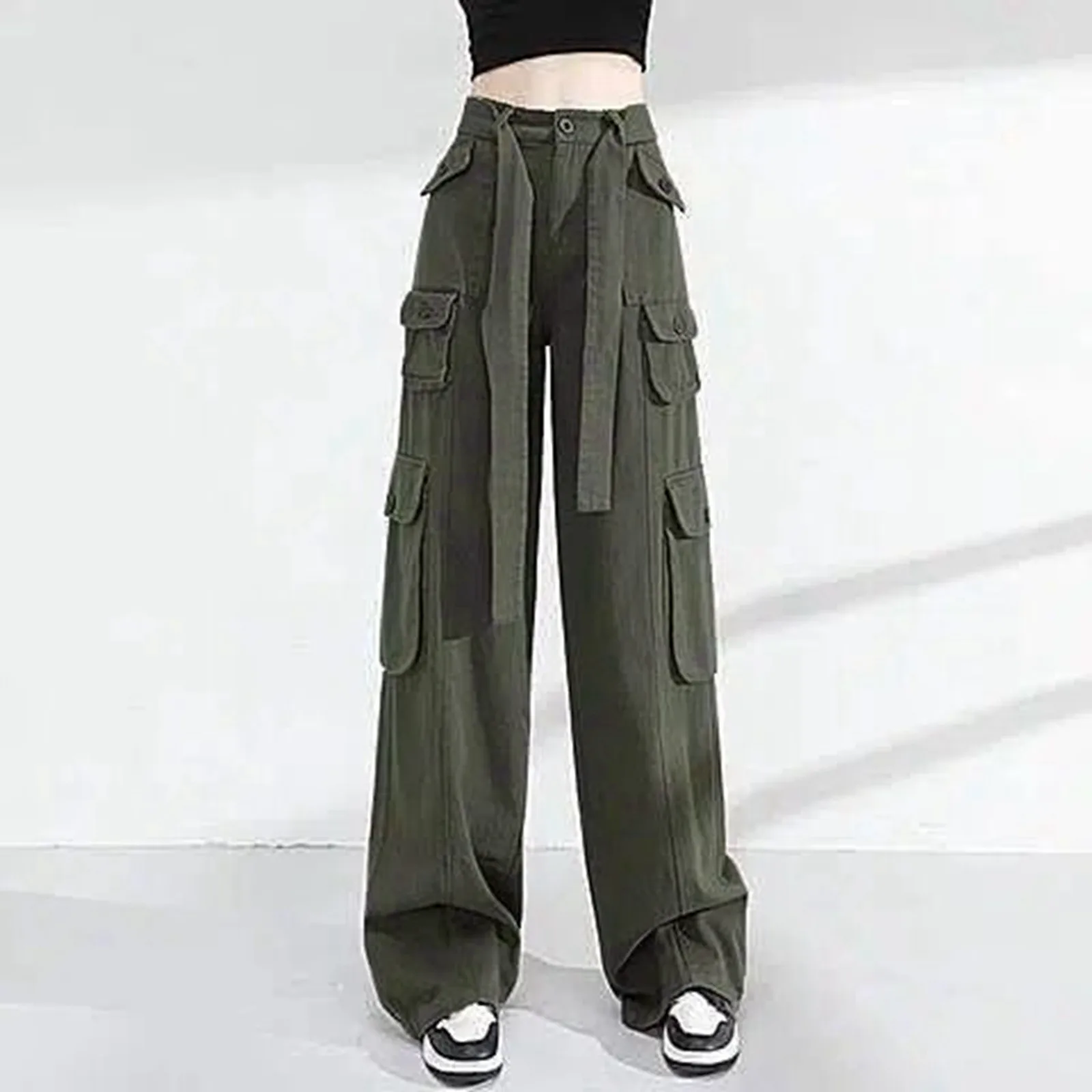 

Womens Cargo Pants Elastic High Waist Wide Leg Trousers Straight Leg Joggers Outfits Baggy Wide Leg Sweatpants Oversized Pants