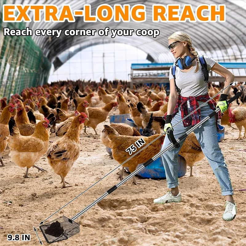 

Stainless Steel Chicken Poop Scooper, 5 In 1 Adjustable Chicken Coop Pooper Shovel With Ergonomic Grip