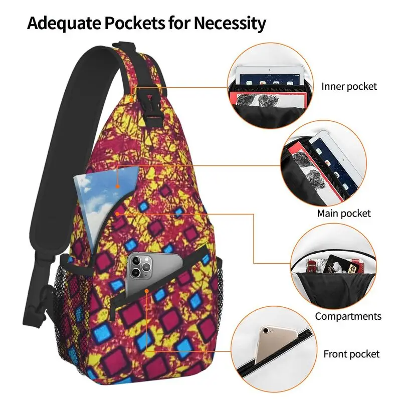 Moda africano ancara impressão digital sling crossbody mochila homens áfrica arte étnica ombro peito saco para viagens caminhadas daypack