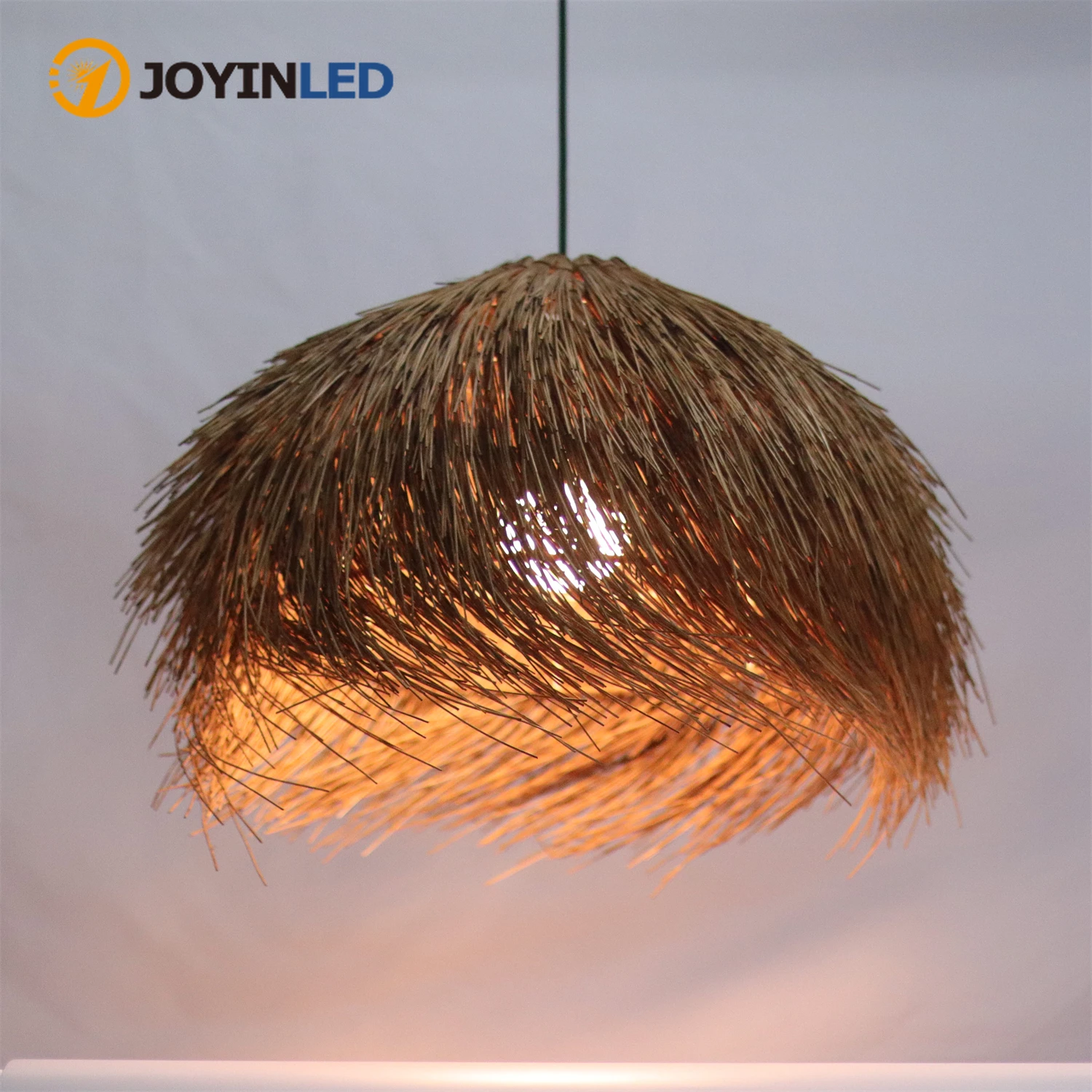 

JOYINLED Ретро-абажур ручной работы из ротанга 50 см для винтажного подвесного светильника, натуральный плетеный потолочный светильник для гостиной, дома, E27