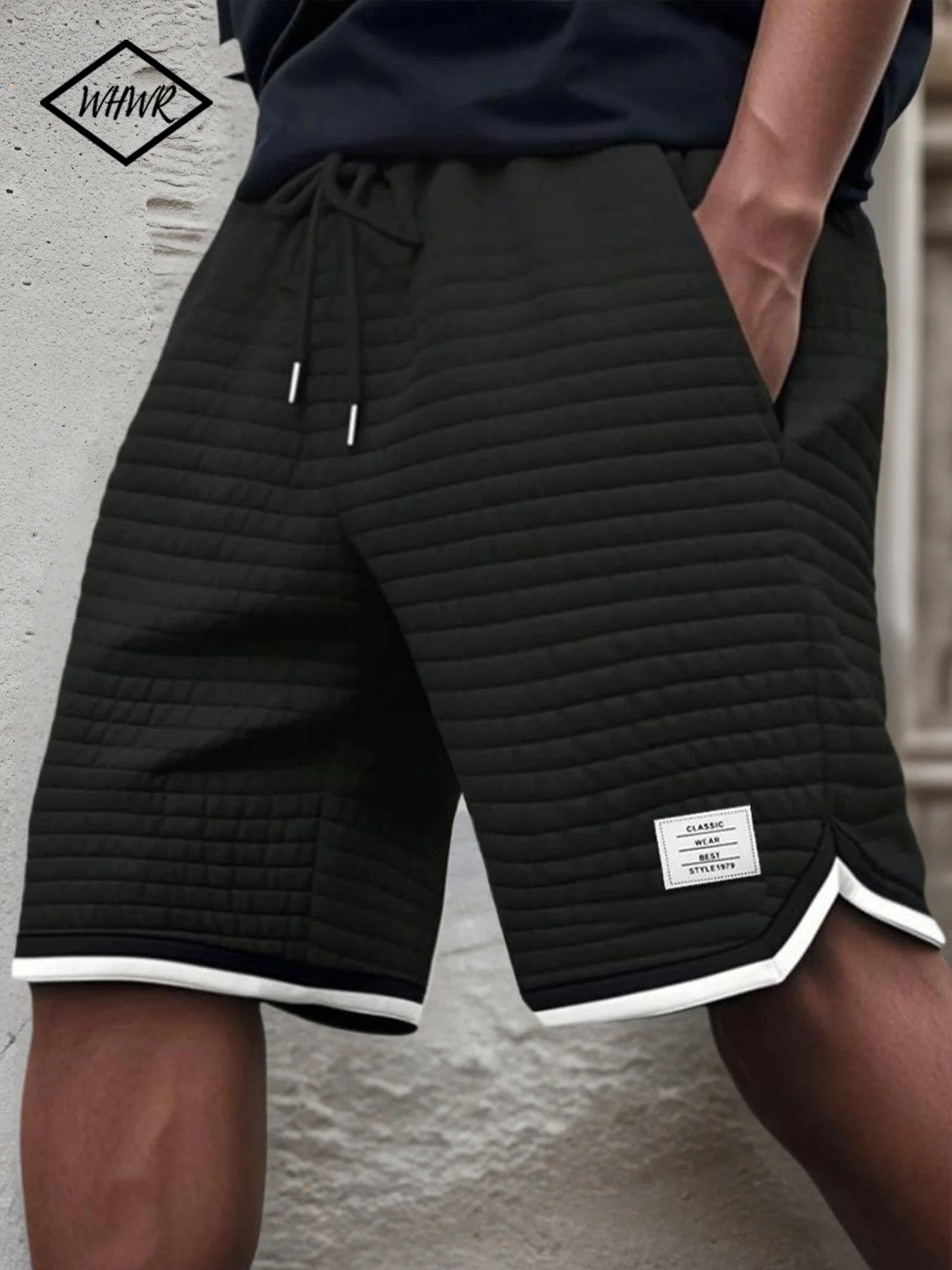 

Black White Male Knit Plaid Short Pants Sports Men's Shorts Fashion Dry Fit Breathable Essential Casual Sports Loose Men's Pant