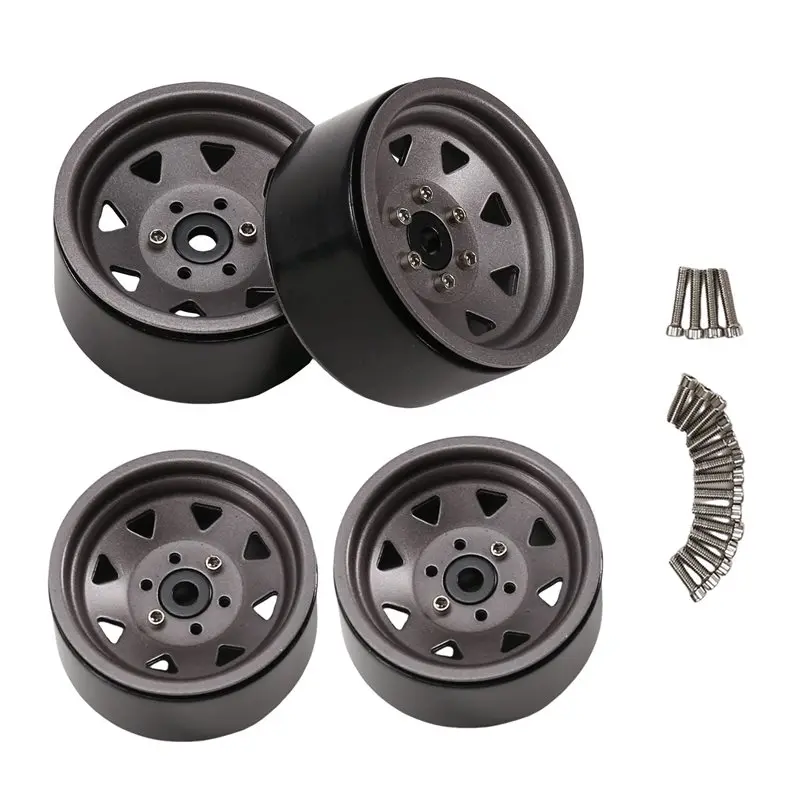 AINY-For 1/10 Scale RC Crawler Accessories- Set Of 4 Beadlock Wheel Rim 8 Holes, 1.9 Inch Diameter, Zinc Alloy Construction- DRM