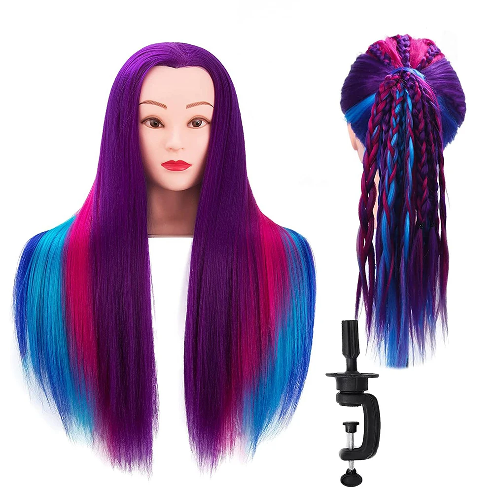 Colorful Hair Mannequin Head Hairdressing Practice Training Doll Heads Cosmetology Hair Styling Mannequins Heads With Clamp Tool