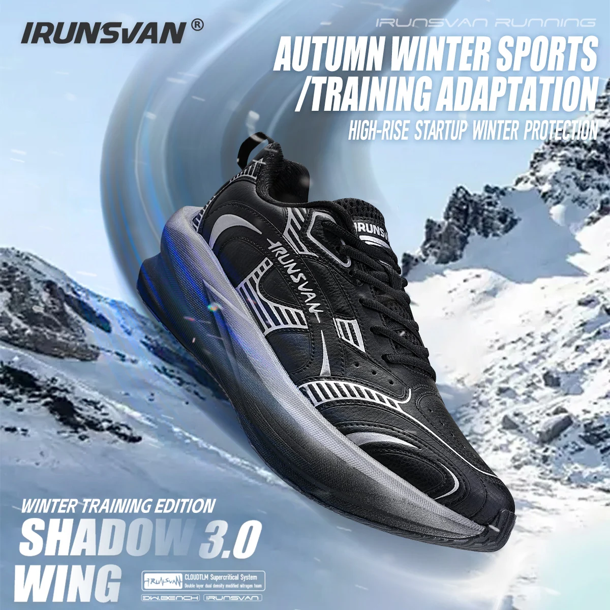 IRUNSVAN2025 Winter Training Carbon Board Running Shoes for Men Leather Sports Shoes Durable and Warm Walking Shoes Casual Shoes