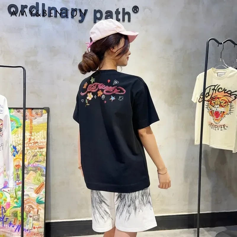 

Short Sleeved Tees Full Diamond Printing Colorful Butterfly Pure Cotton Kawaii Clothes Sweet Cool Casual Age Reduction T-Shirts