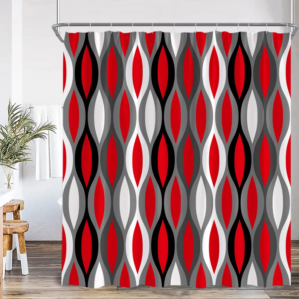 

Абстрактная геометрическая занавеска для душа с красочными волнистыми линиями, эстетичный декор для ванной комнаты, современная полиэстеровая занавеска для ванной с крючками