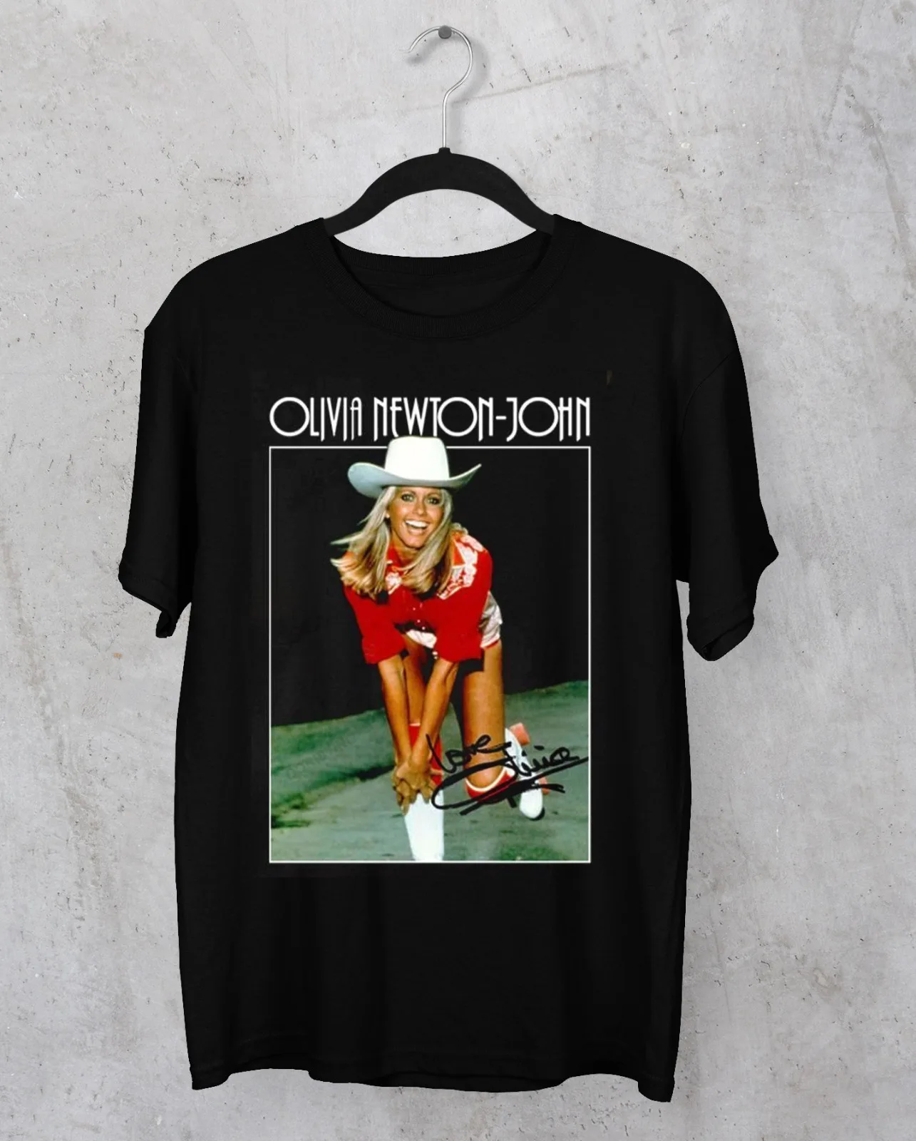 NEW Olivia Newton-John signature black T-shirt Unisex All sizes 1F393