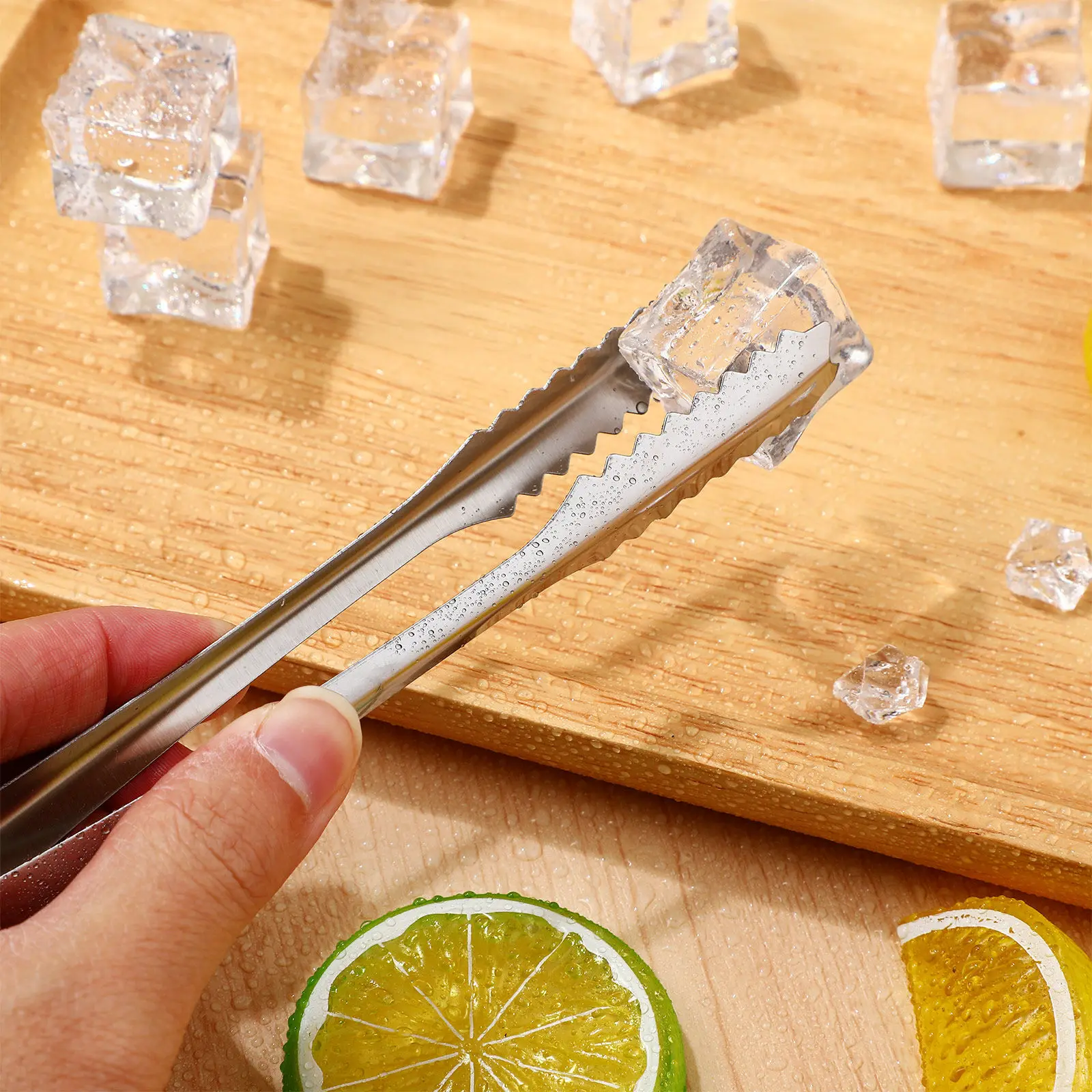 Stainless Steel Ice Cube Tongs Rust Resistant Hard Firm Serving Tong U Shaped Design Textured Tips Multifunctional Kitchen Bar