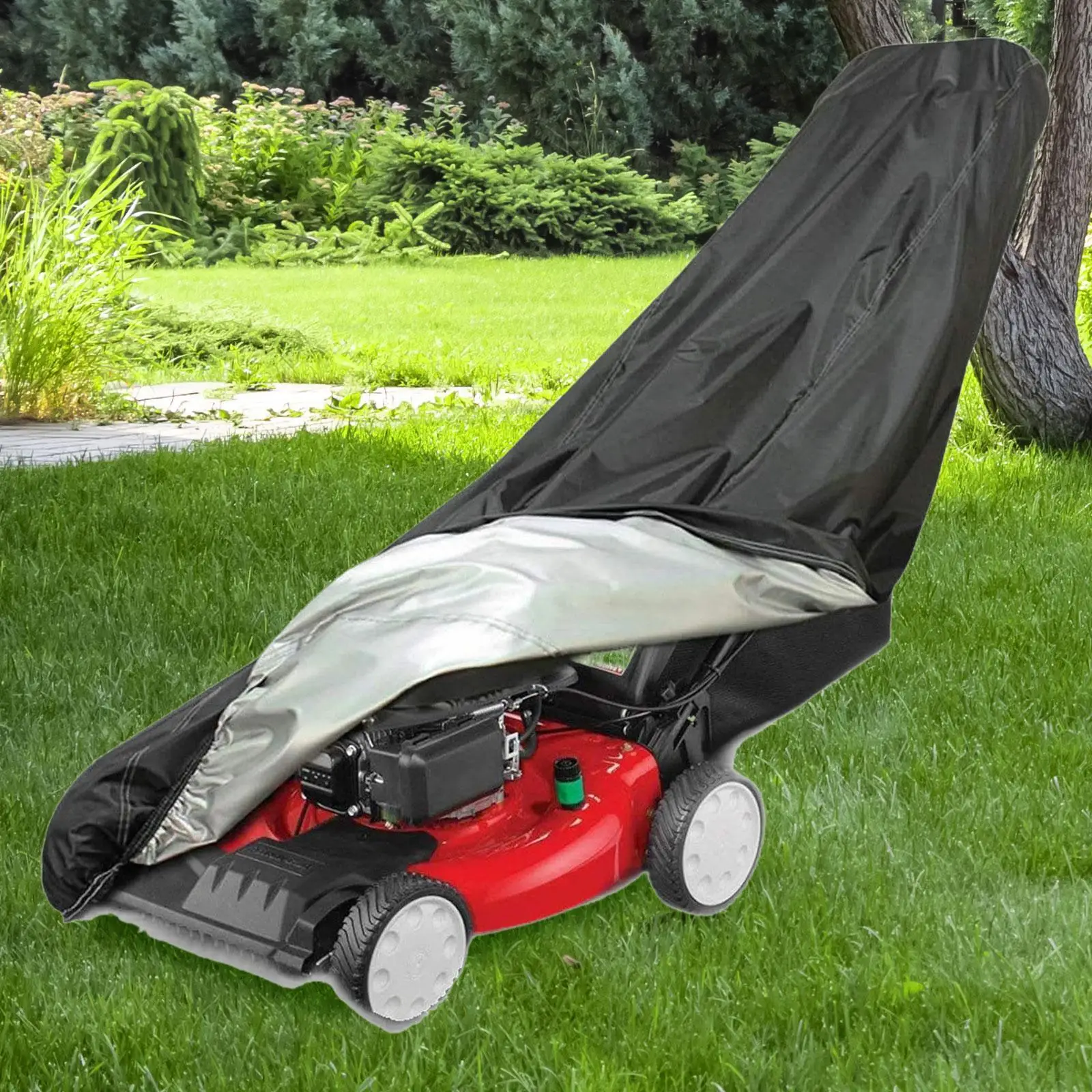 Universal Lawnmower Cover 210D Oxford Waterproof Windproof Sunproof Tough Outside Protection with Bag for Push Mower