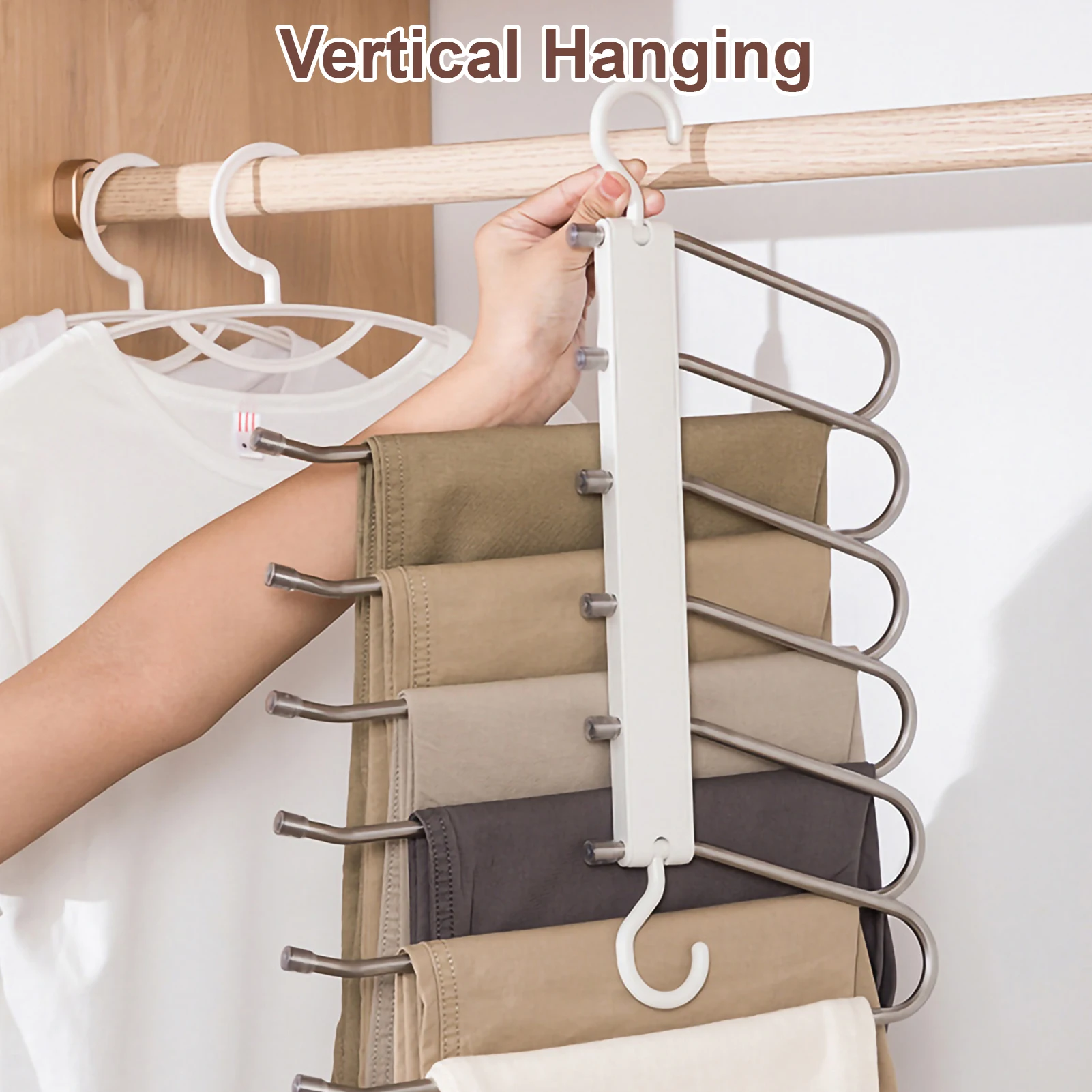 Folding Magic Pants Hangers Stainless Steel Multi-Layer Hanger Clothes Organizer Space Saving Clothes Rack Home Bedroom Closets