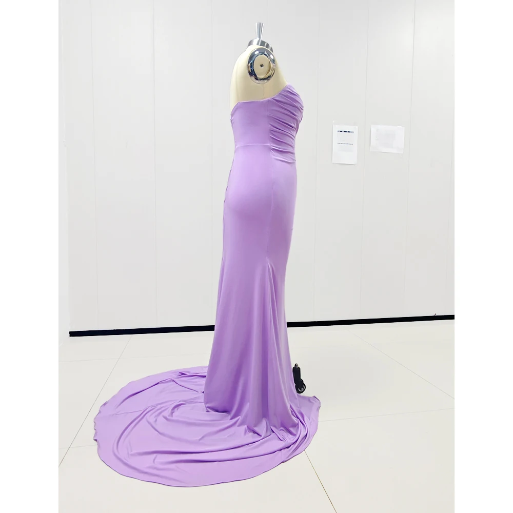 Vestido de noche sin mangas sin tirantes color lavanda con lentejuelas y cuentas elegante hasta el suelo vestidos de sirena con abertura lateral vestido de fiesta de graduación