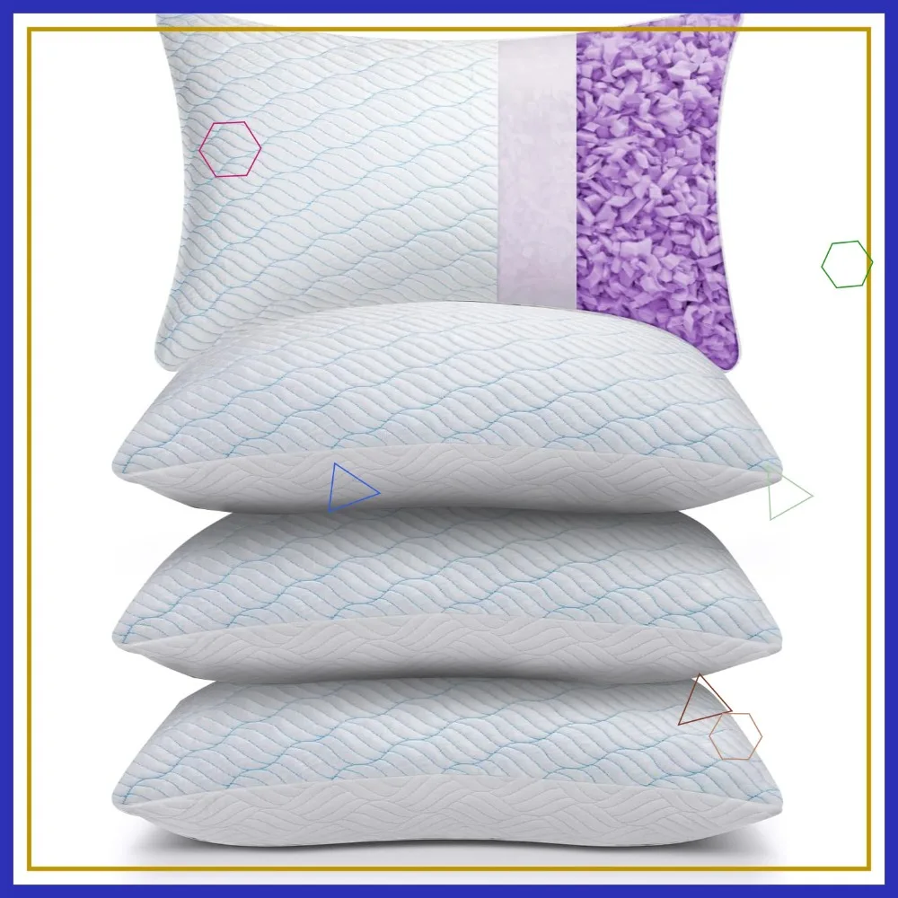 

Cooling Pillows Queen Size Set of 4, Shredded Memory Foam with Zipper, Adjustable Firmness for Hot Sleepers, 20x30