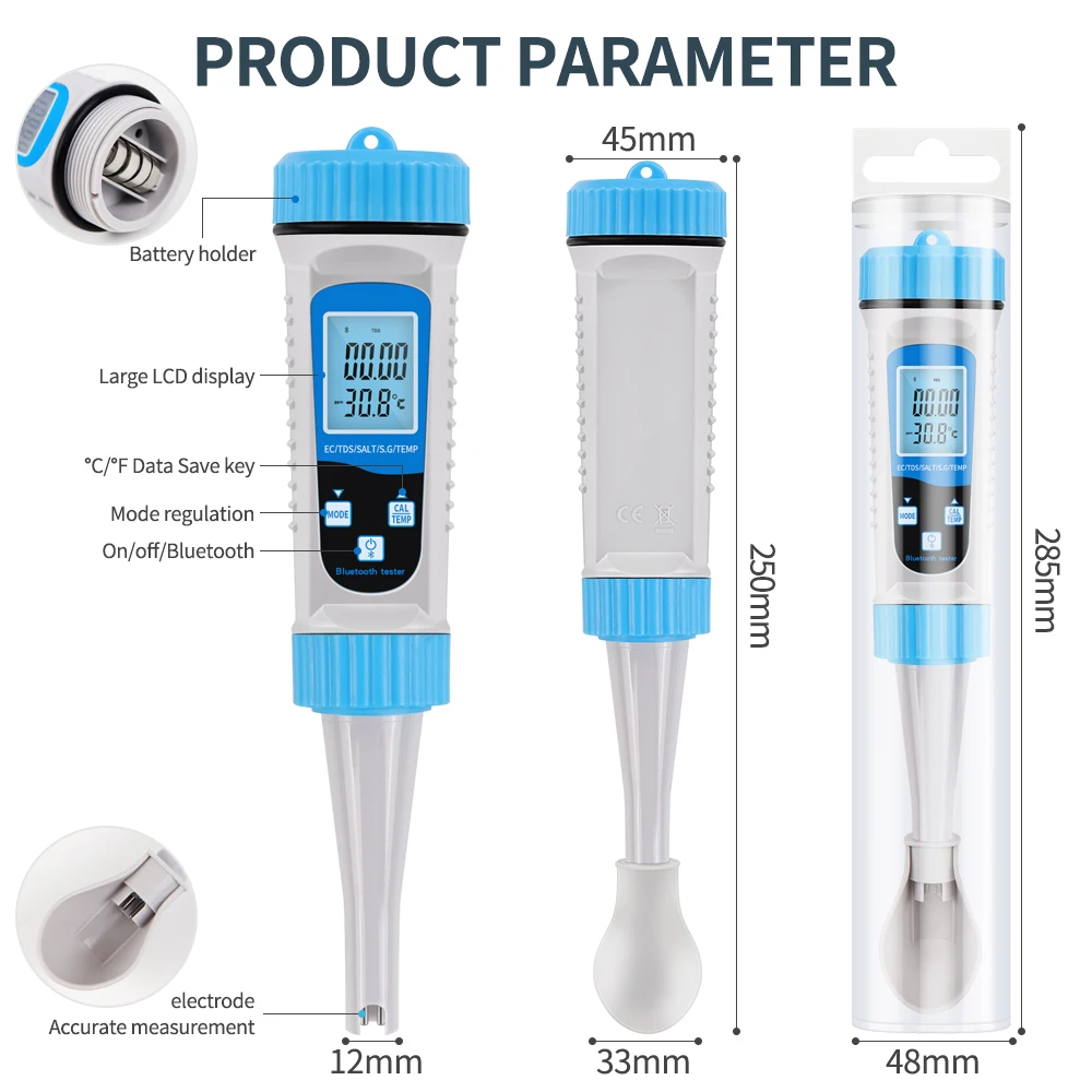 5 in 1 Digital Bluetooth APP TDS Meter Water Quality Tester EC TDS Salt SG Temperature Water Tester for Aquarium Pool Hydroponic