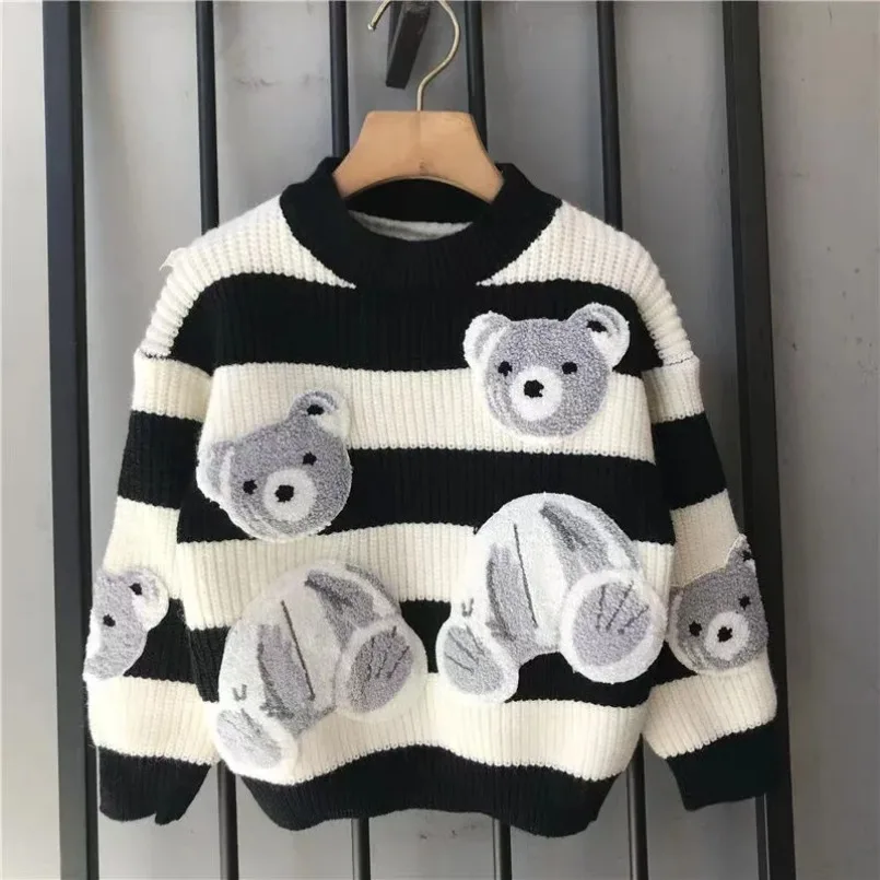 

Kids Boys Sweater Clothing Style Top Underlay Autumn/Winter Round Neck Long Sleeve Thickened Trendy 2024 New Children's Shirt