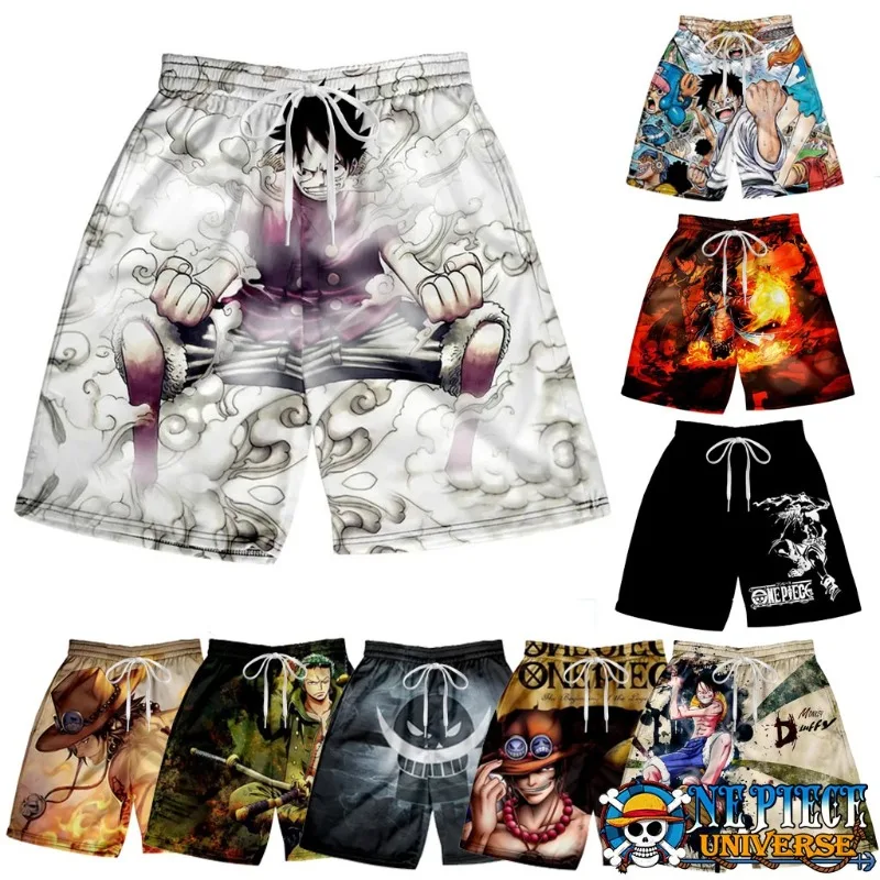 

2026 Summer Bandai One Piece Luffy Short Pants Men's 3D Print Luffy Whitebeard Pirates Beach Shorts Streetwear Casual Man Short