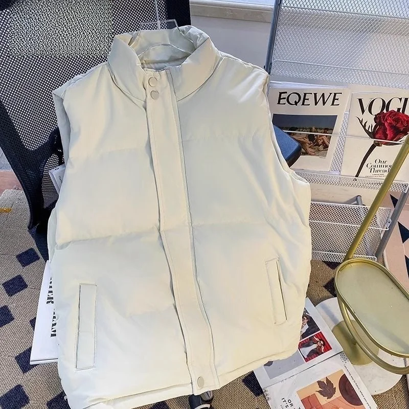 Winter Thickened down Cotton Vest Men's Stand Collar Sleeveless Bread Coat Warm Student Outerwear Vest Casual Style Zipper Cl...