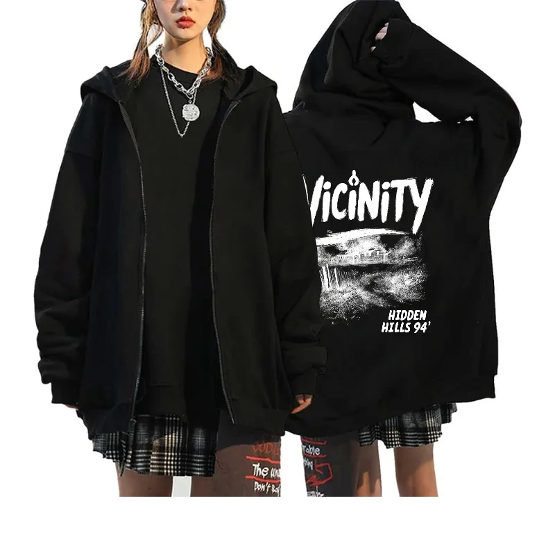 

Мужская куртка с капюшоном, черная уличная одежда с принтом Vicinity Hidden Hills 94, повседневная одежда для хип-хопа, модная и повседневная одежда
