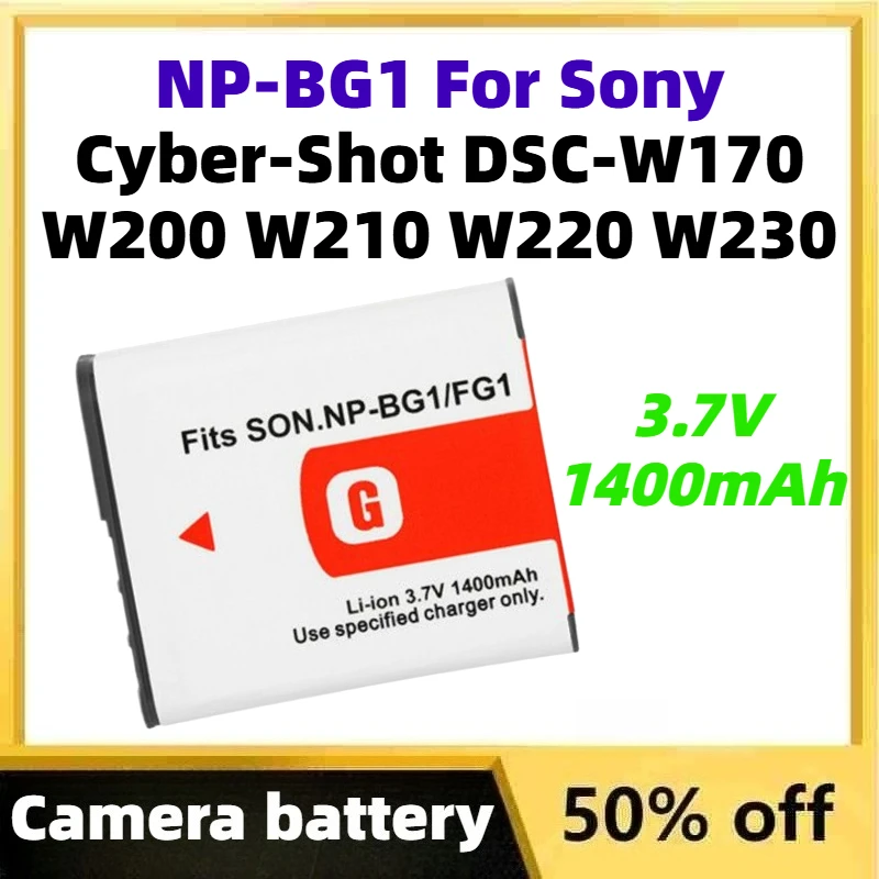 3.7V 1400mAh NP-BG1 Rechargerable Camera Battery for Sony Cyber-Shot DSC-W170 W200 W210 W220 W230 DSC-H50 DSC-H55