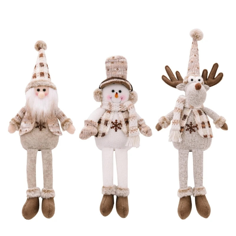 

European Hanging Leg Christmas Dolls Adornment Retractable Santa/Snowman/Deer Ornament Figurines Home Decorations T21C