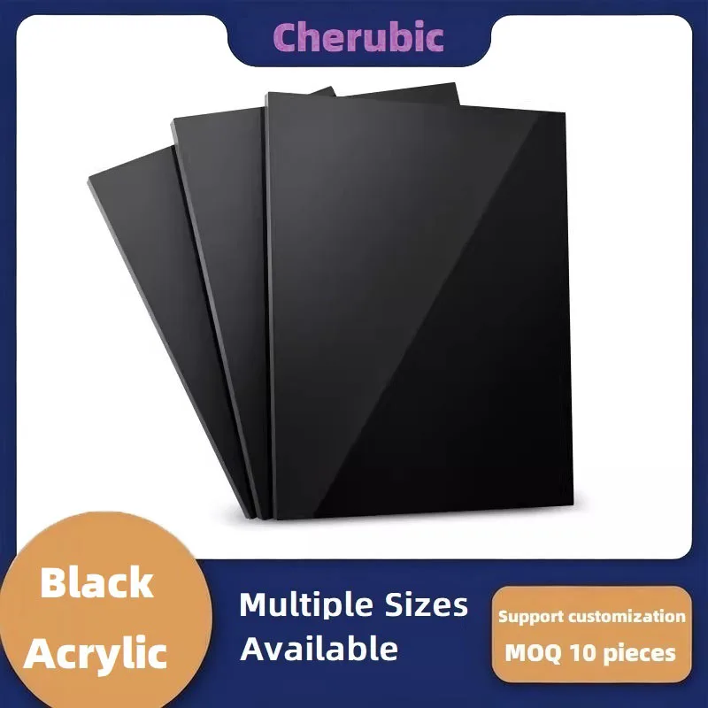 Acrylic Board Glossy Pure Black Plexiglass Plastic Sheet, Organic Glass, Polymethyl Methacrylate Thickness, 300*200mm