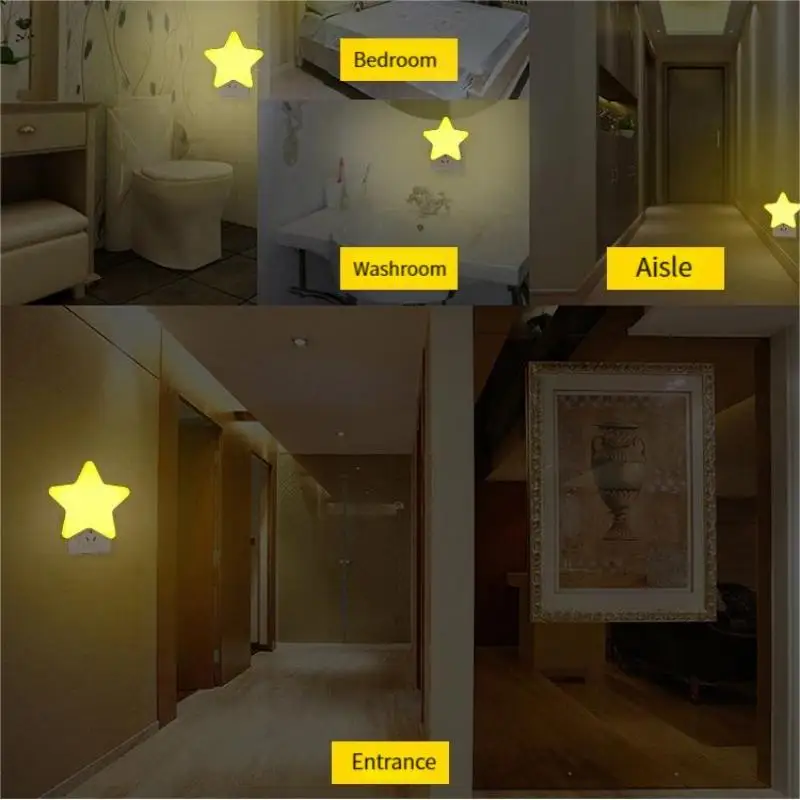 US 110v/Europe 230v Plug Mini LED Night Light Energy-saving Light Decoration Living Room Bedroom Five Corner Yellow Star Light