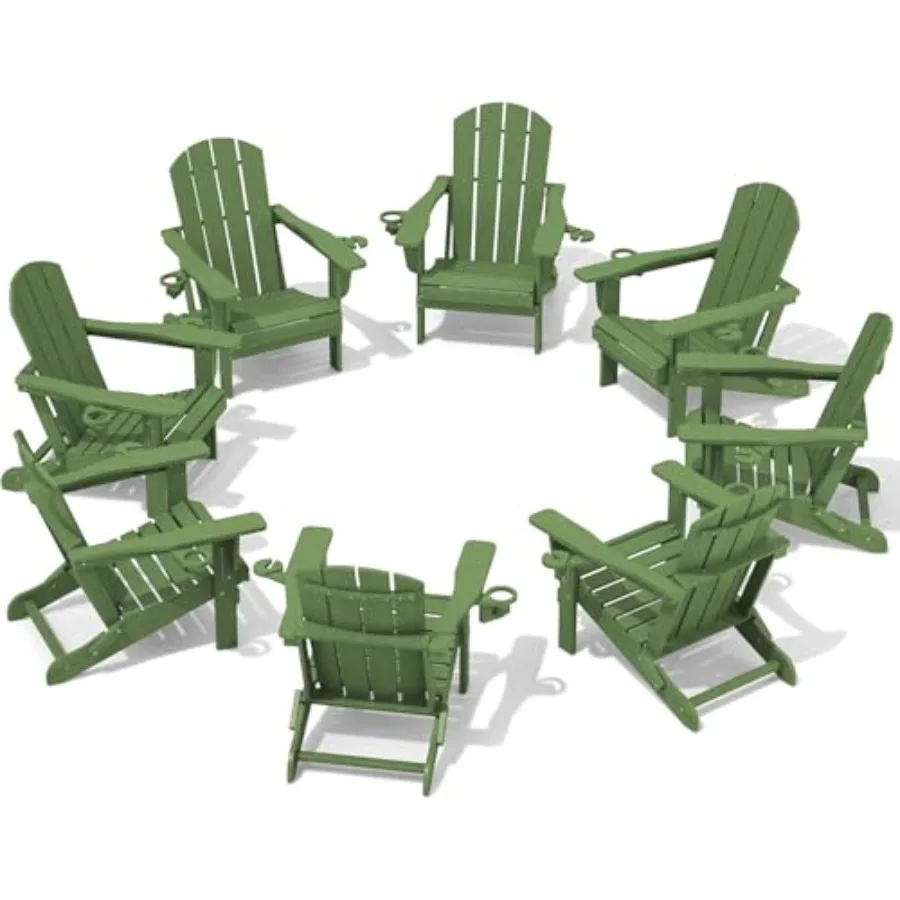 

Комплект из 8 уличных стульев Adirondack с подстаканниками, из композитного материала HDPE, для использования в любую погоду - цвет авокадо