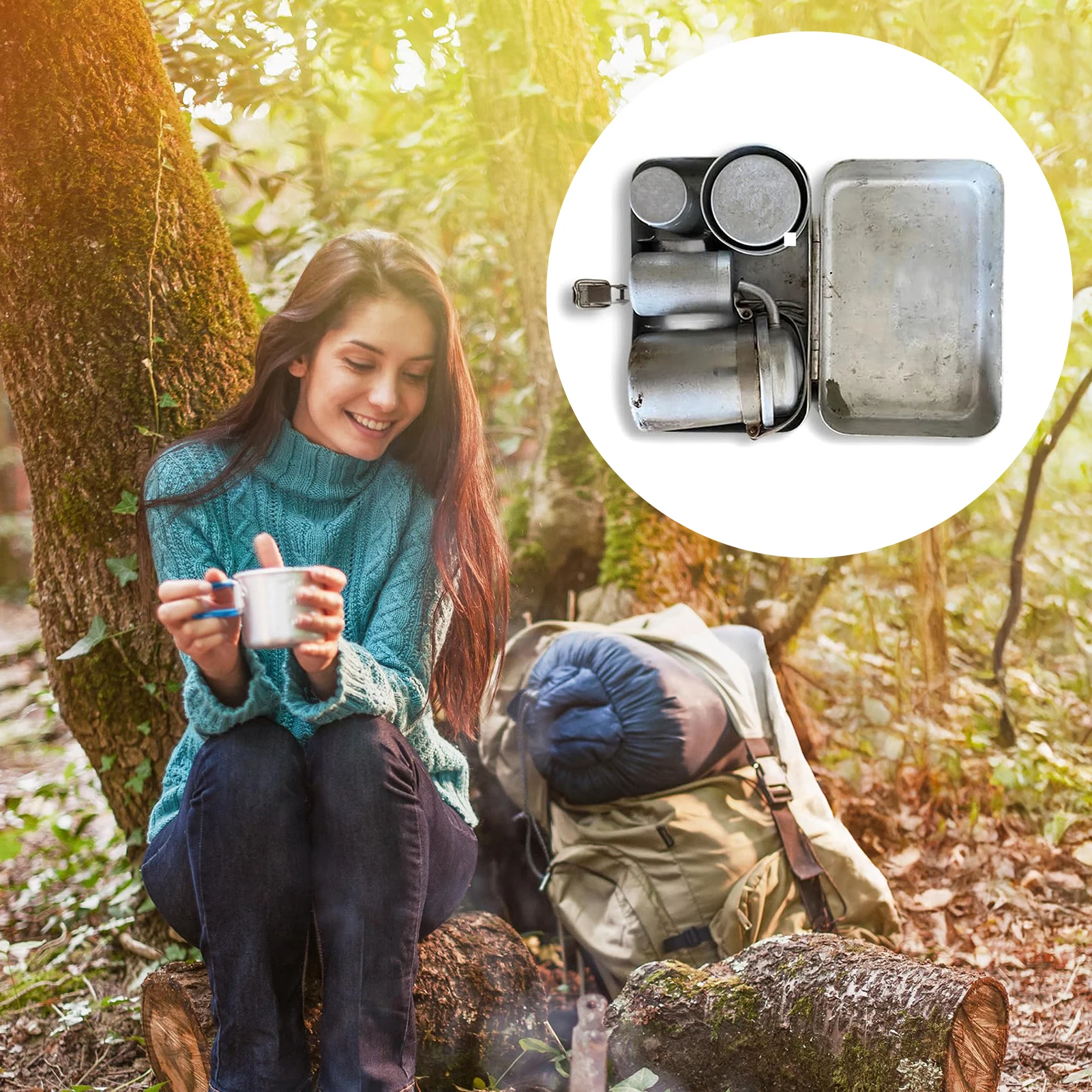

Vintage Camping Coffee Maker Kit Manual Pressure Pump with Portable Grinder for Campfire Cooking Stove