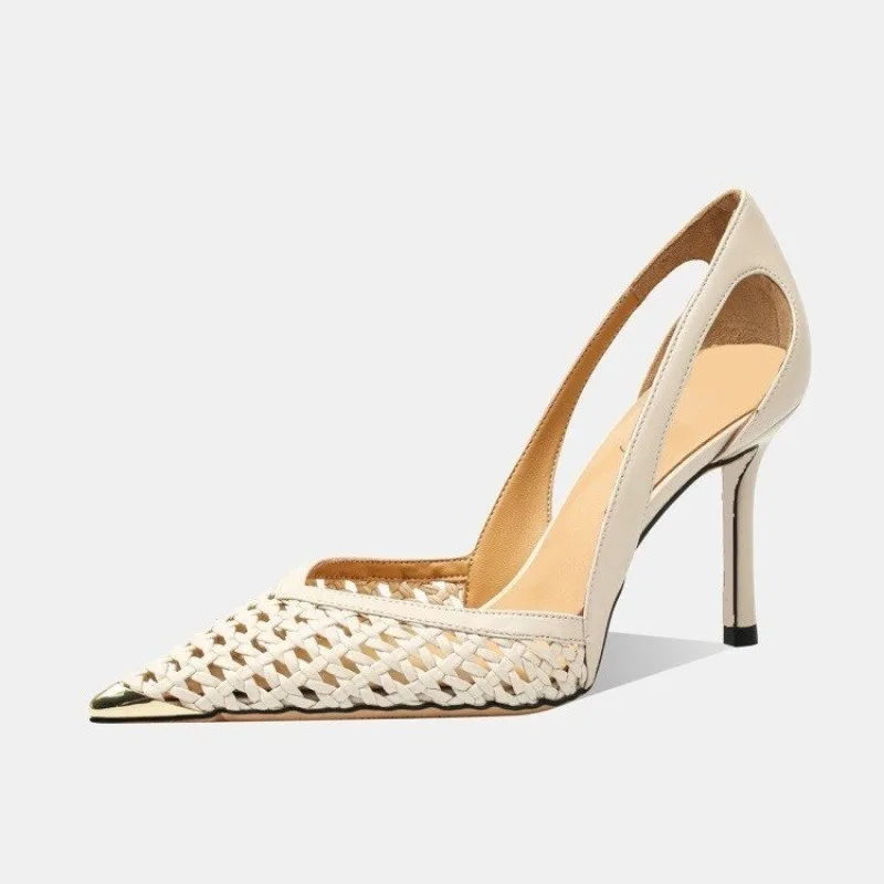2025 New Bling Women Sandals Fashion Pointed Toe Shallow Slip On Ladies Elegant Slingback Shoes Med Heel Pumps image 5