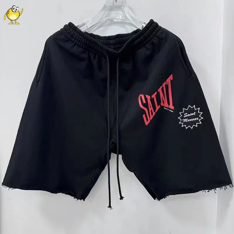 

2024 Good Quality SAINT Shorts Men Woman Casual Letter Print Logo Simple Oversize Streetwear Joggers Black Grey