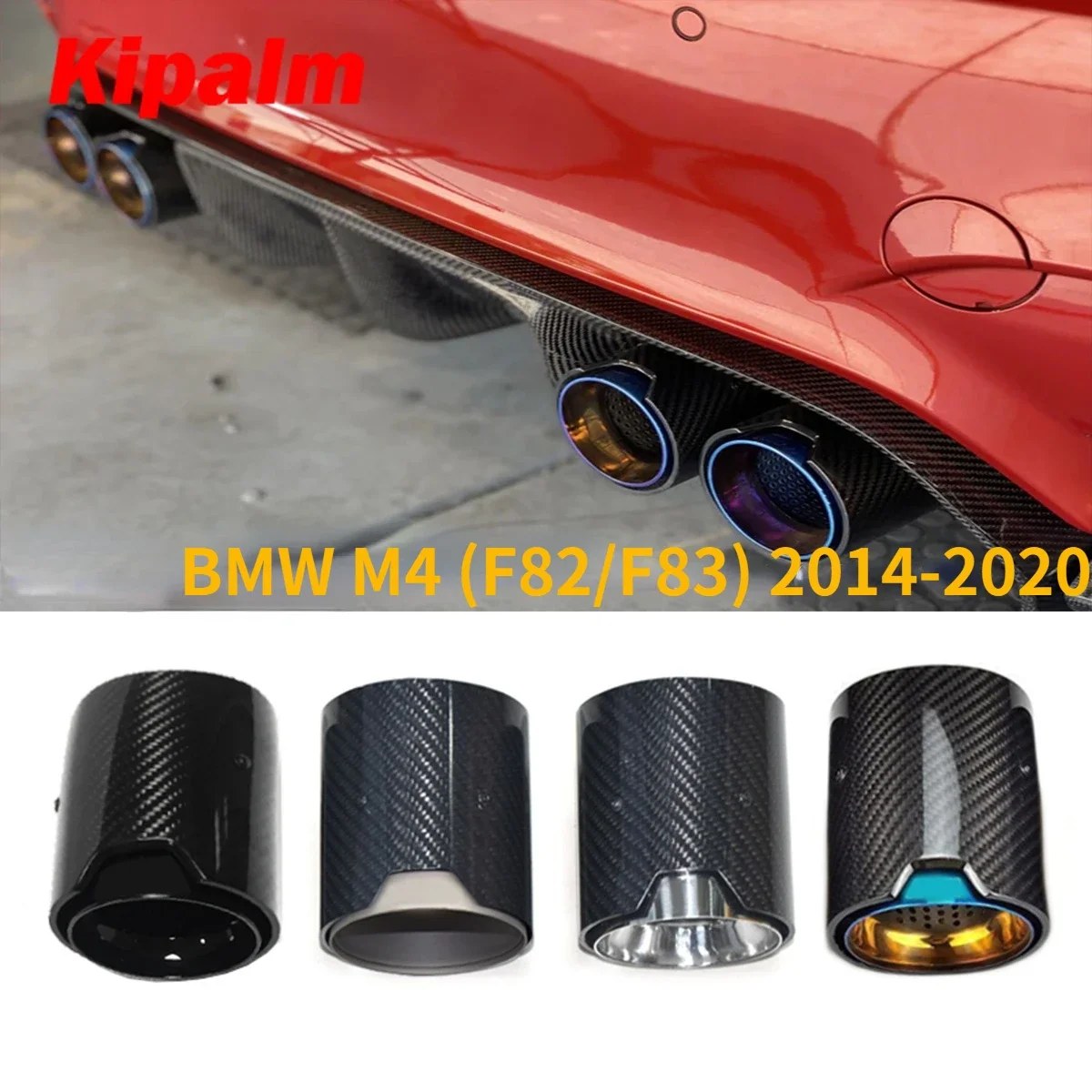 Kipalm 4pcs M Logo M4 (F82/F83) 2014-2020 Carbon Fiber Exhaust Tip Muffler Pipe for BMW