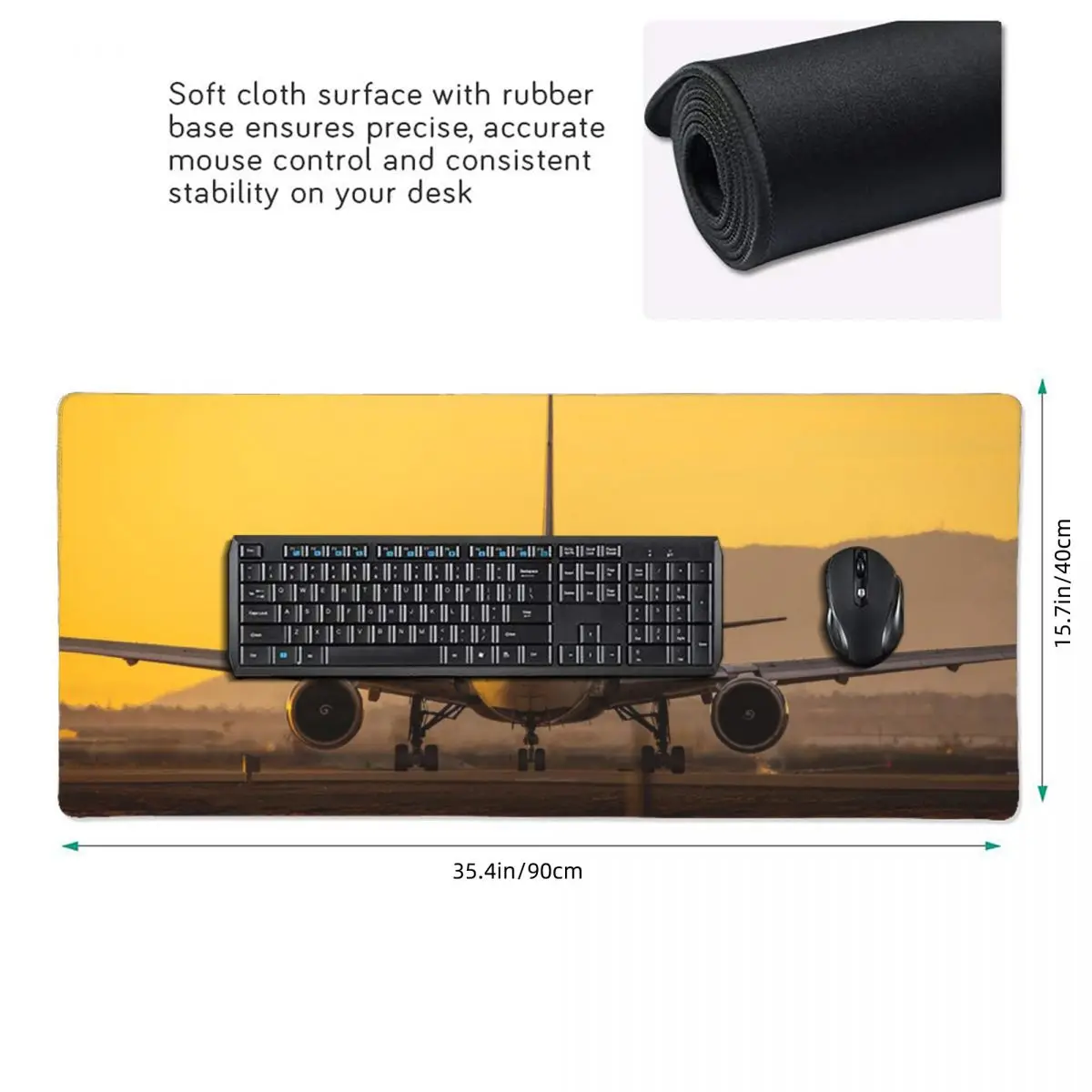 Airport Landing Sunset Print Large Mouse Pad Computer Keyboard Mouse Mat Gaming PC Laptop Desk Mat Office Accessories Table Mats