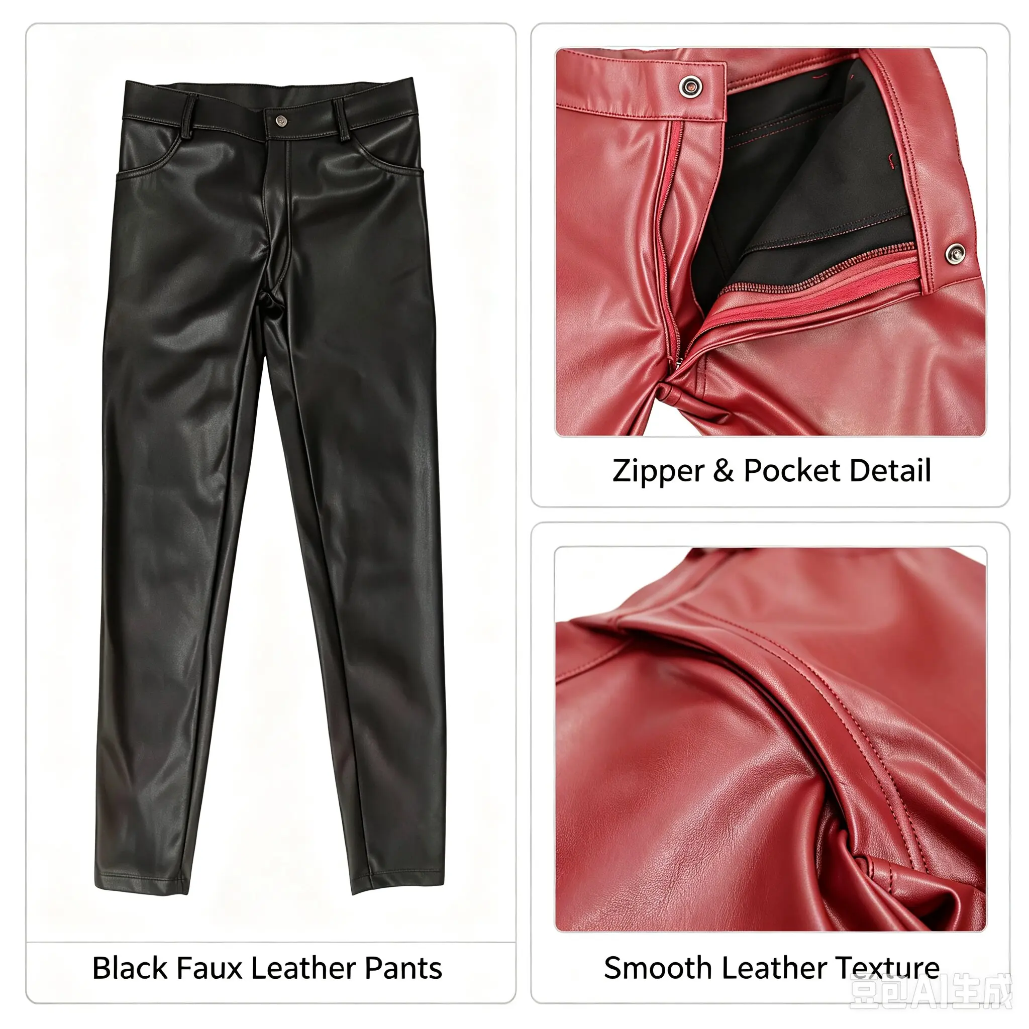 Men Faux PU Leather Pants Slim Fit Skinny Trousers With Pockets Zipper Fly Wet Look Streetwear Club Motorcycle Casual Long Pants