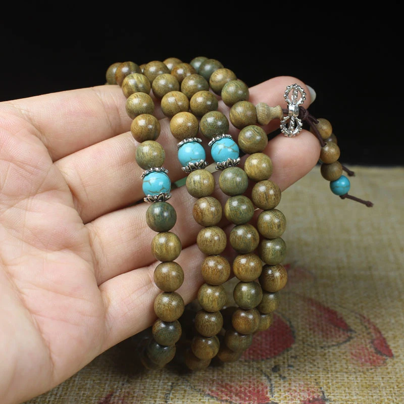 

American Green Sandalwood Buddhist Bead Bracelet, 108 Beads with Spacer Beads, Scented, Unisex, Long-Term Supply Available