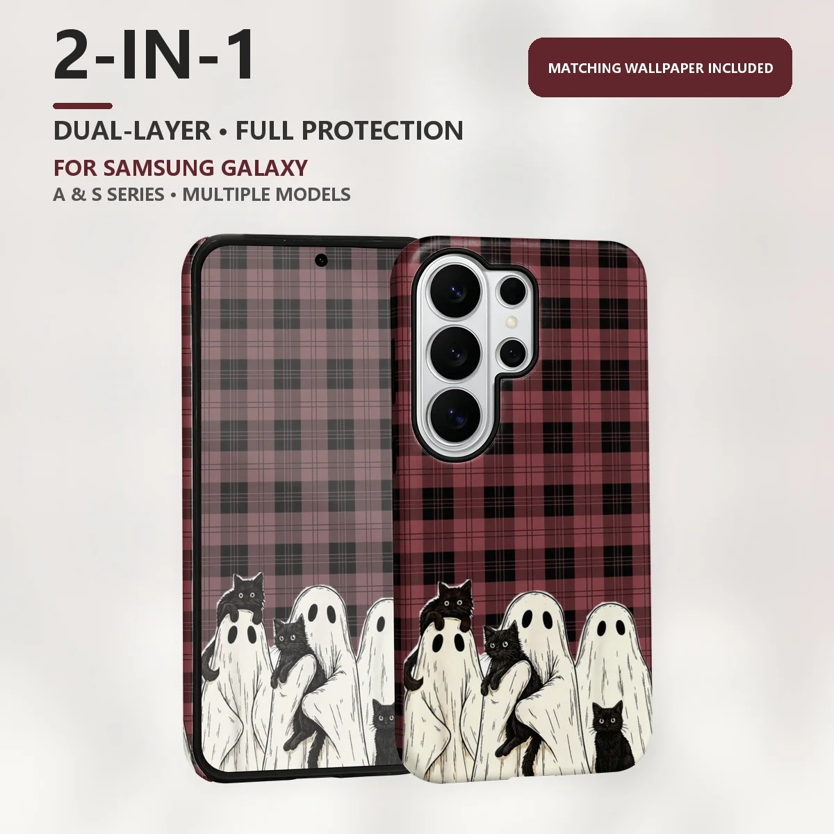 Ghosts With Black Cats 2-in-1 Dual-Layer Phone Case for Samsung Galaxy S26 S25 S24 Plus Ultra FE S20 FE A56 A17 A16 A15