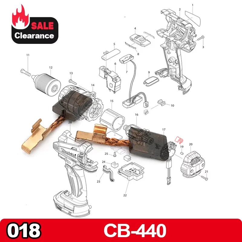 2 pçs cb440 escova de carbono substituir para makita bhp452 bhp440 bfr550 bdf440 bdf450 dhp458 dhp456 acessórios peças de reposição 194427-5